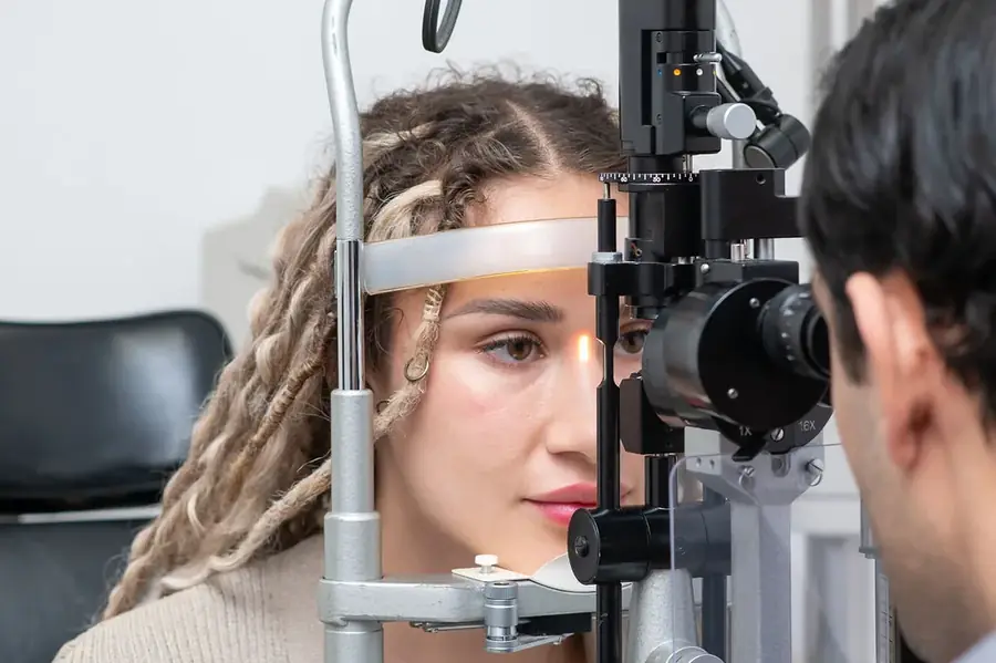 Dr. Waqar examining a patient at the slit lamp during a surgical co-management evaluation